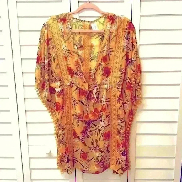 Time and Tru Tropical Floral Swimsuit Cover Up One Size - Picture 3 of 6